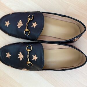G inspired bee and star black leather loafers butter soft